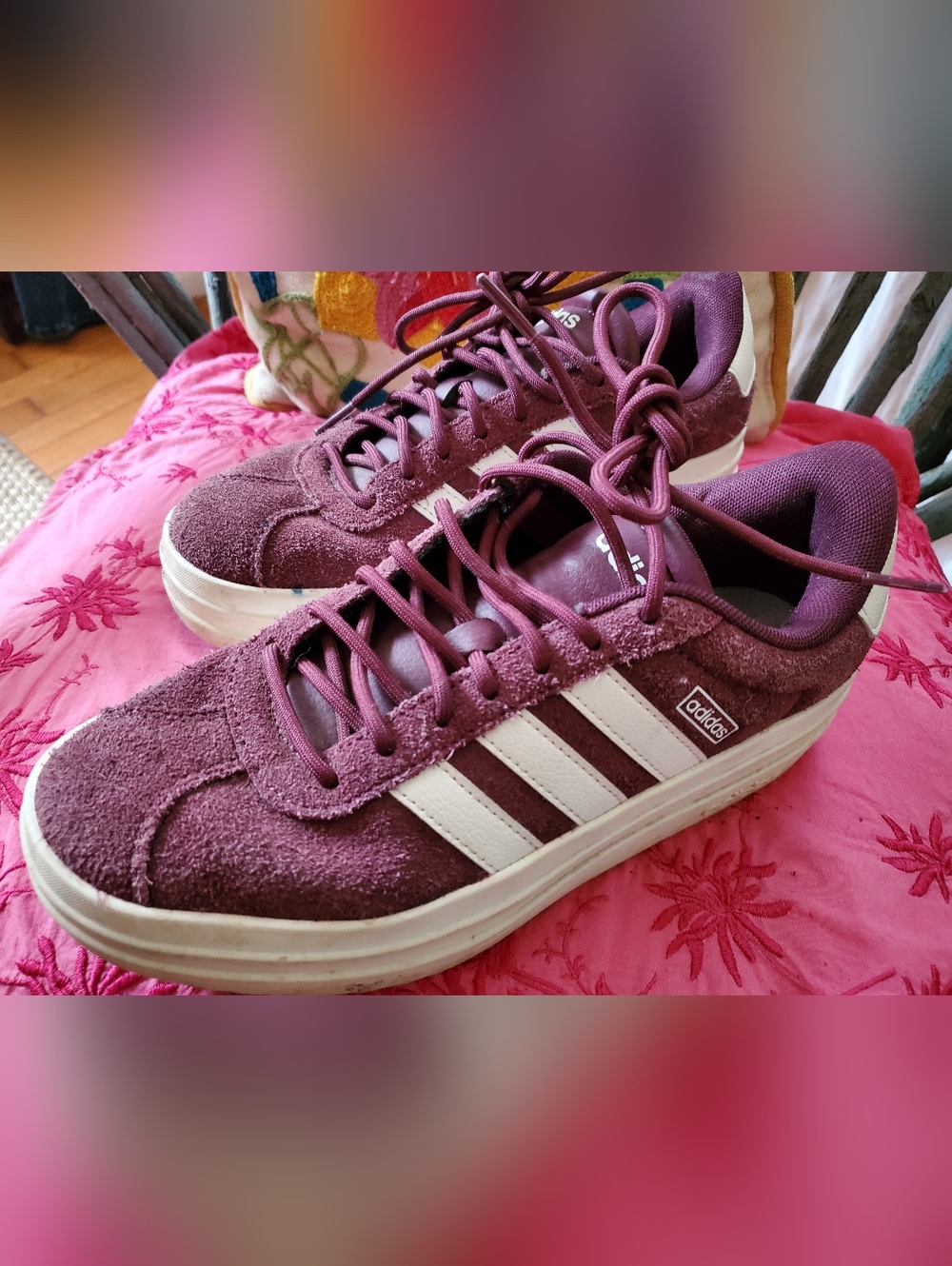adidas Burgundy and White Suede Athletic Sneakers